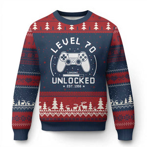 Level 70 Unlocked Video Gamer 70th Birthday Gift Ugly Christmas Sweater Vintage 1956 70 Year Old Gift