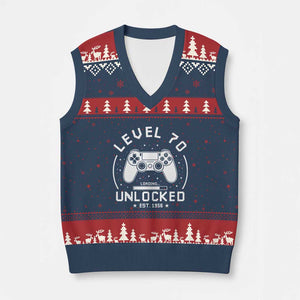Level 70 Unlocked Video Gamer 70th Birthday Gift V-Neck Knit Sweater Vest Vintage 1956 70 Year Old Gift
