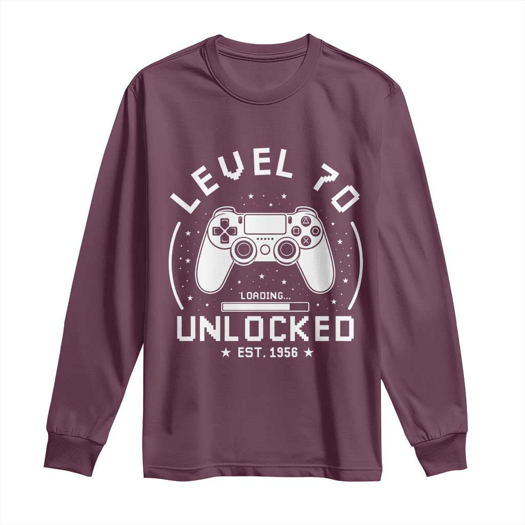 Level 70 Unlocked Video Gamer 70th Birthday Gift Long Sleeve Shirt Vintage 1956 70 Year Old Gift