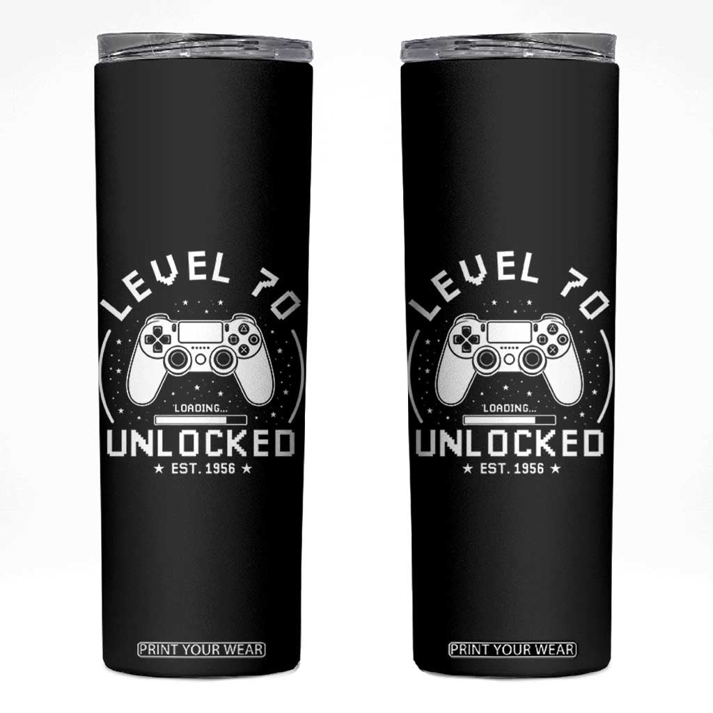 Level 70 Unlocked Video Gamer 70th Birthday Gift Skinny Tumbler Vintage 1956 70 Year Old Gift TS10 Black Print Your Wear