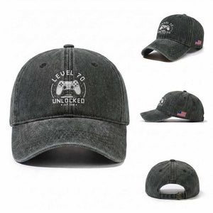 Level 70 Unlocked Video Gamer 70th Birthday Gift Washed Cotton Baseball Cap Vintage 1956 70 Year Old Gift
