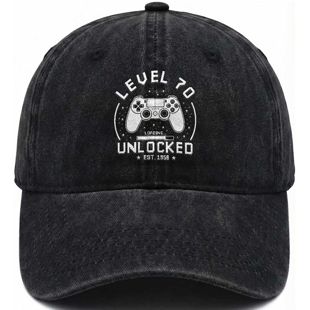 Level 70 Unlocked Video Gamer 70th Birthday Gift Washed Cotton Baseball Cap Vintage 1956 70 Year Old Gift TS10 Print Your Wear