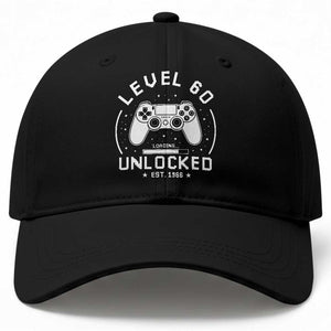 Level 60 Unlocked Video Gamer 60th Birthday Gift Baseball Cap Vintage 1966 60 Year Old Gift