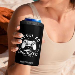 Level 60 Unlocked Video Gamer 60th Birthday Gift 4 in 1 Can Cooler Tumbler Vintage 1966 60 Year Old Gift