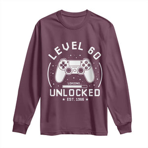 Level 60 Unlocked Video Gamer 60th Birthday Gift Long Sleeve Shirt Vintage 1966 60 Year Old Gift