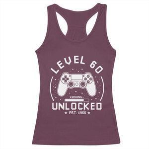 Level 60 Unlocked Video Gamer 60th Birthday Gift Racerback Tank Top Vintage 1966 60 Year Old Gift