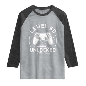 Level 60 Unlocked Video Gamer 60th Birthday Gift Raglan Shirt Vintage 1966 60 Year Old Gift