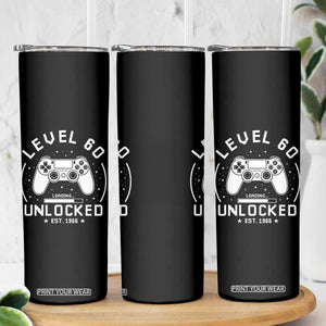 Level 60 Unlocked Video Gamer 60th Birthday Gift Skinny Tumbler Vintage 1966 60 Year Old Gift