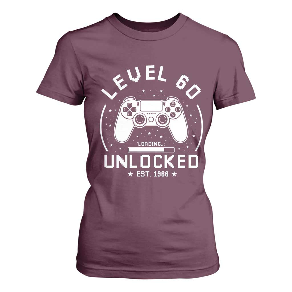 Level 60 Unlocked Video Gamer 60th Birthday Gift T Shirt For Women Vintage 1966 60 Year Old Gift