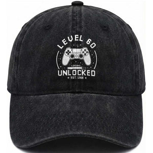 Level 60 Unlocked Video Gamer 60th Birthday Gift Washed Cotton Baseball Cap Vintage 1966 60 Year Old Gift