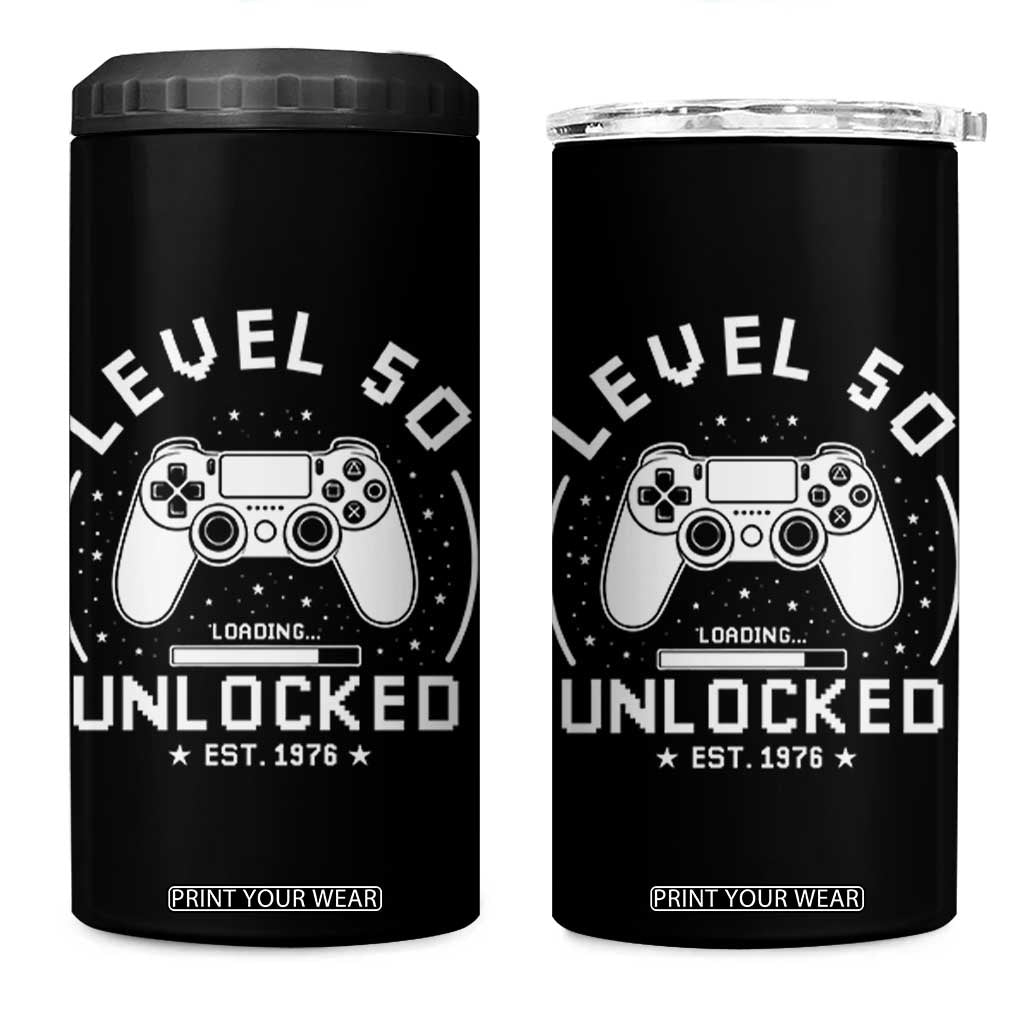 Level 50 Unlocked Video Gamer 50th Birthday Gift 4 in 1 Can Cooler Tumbler Vintage 1976 50 Year Old Gift