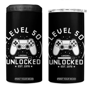 Level 50 Unlocked Video Gamer 50th Birthday Gift 4 in 1 Can Cooler Tumbler Vintage 1976 50 Year Old Gift