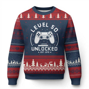 Level 50 Unlocked Video Gamer 50th Birthday Gift Ugly Christmas Sweater Vintage 1976 50 Year Old Gift