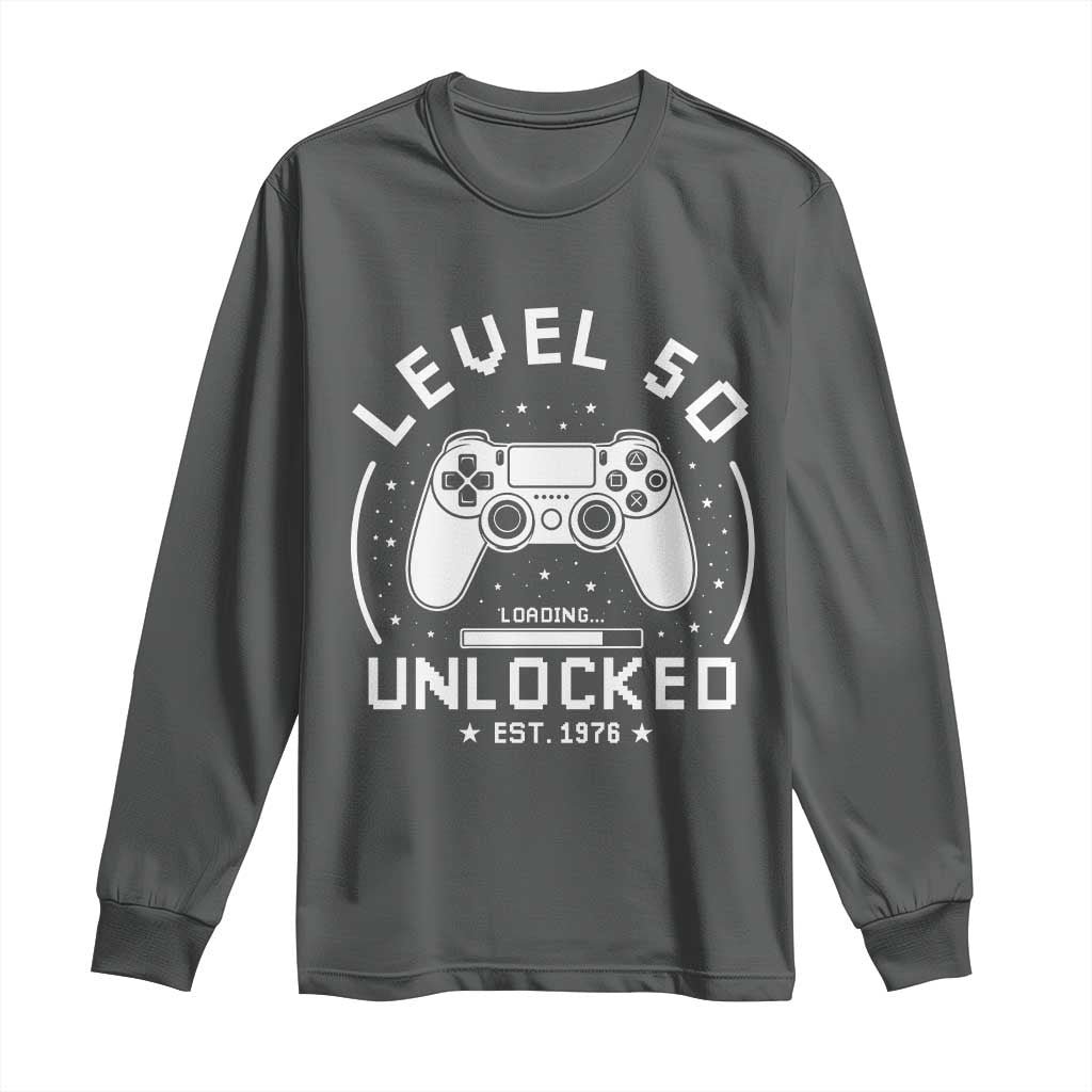 Level 50 Unlocked Video Gamer 50th Birthday Gift Long Sleeve Shirt Vintage 1976 50 Year Old Gift