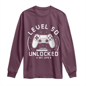 Level 50 Unlocked Video Gamer 50th Birthday Gift Long Sleeve Shirt Vintage 1976 50 Year Old Gift