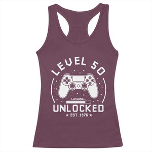 Level 50 Unlocked Video Gamer 50th Birthday Gift Racerback Tank Top Vintage 1976 50 Year Old Gift