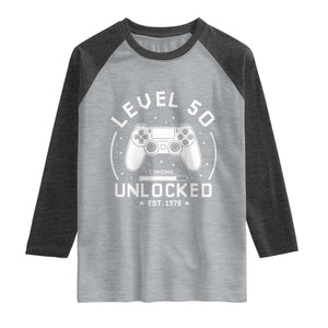 Level 50 Unlocked Video Gamer 50th Birthday Gift Raglan Shirt Vintage 1976 50 Year Old Gift