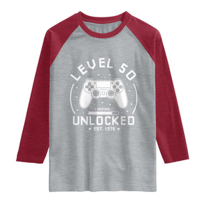 Level 50 Unlocked Video Gamer 50th Birthday Gift Raglan Shirt Vintage 1976 50 Year Old Gift
