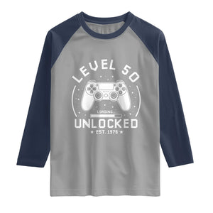 Level 50 Unlocked Video Gamer 50th Birthday Gift Raglan Shirt Vintage 1976 50 Year Old Gift
