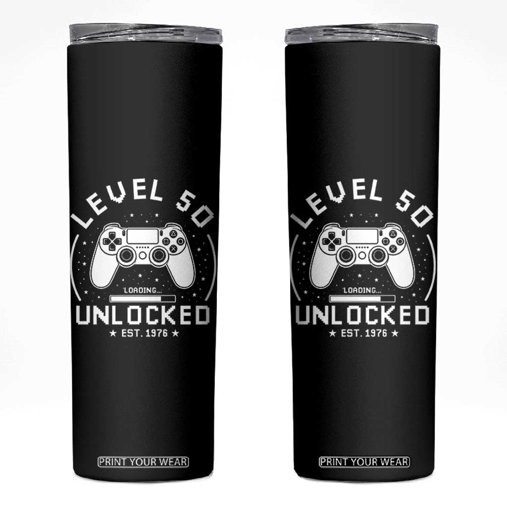 Level 50 Unlocked Video Gamer 50th Birthday Gift Skinny Tumbler Vintage 1976 50 Year Old Gift
