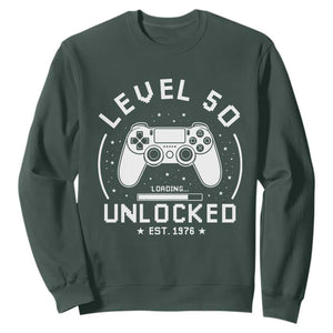 Level 50 Unlocked Video Gamer 50th Birthday Gift Sweatshirt Vintage 1976 50 Year Old Gift