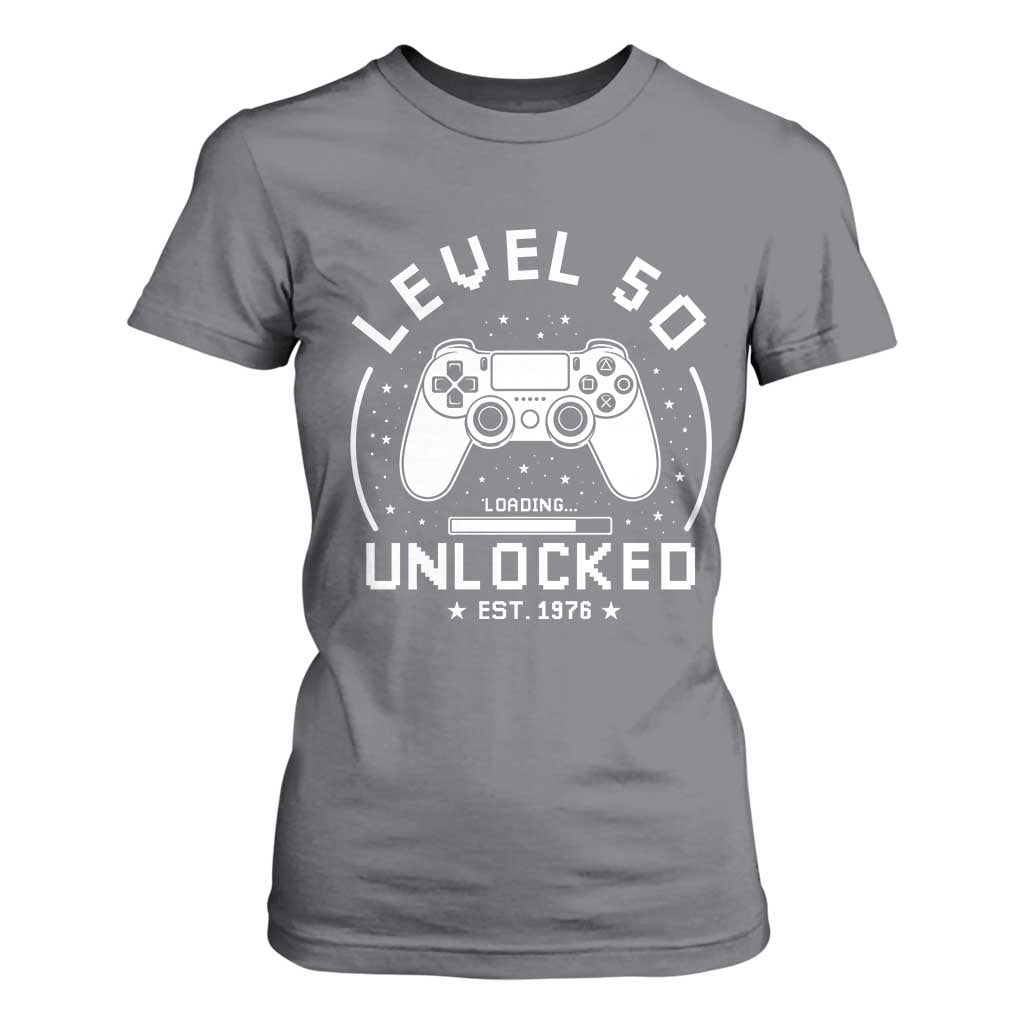 Level 50 Unlocked Video Gamer 50th Birthday Gift T Shirt For Women Vintage 1976 50 Year Old Gift