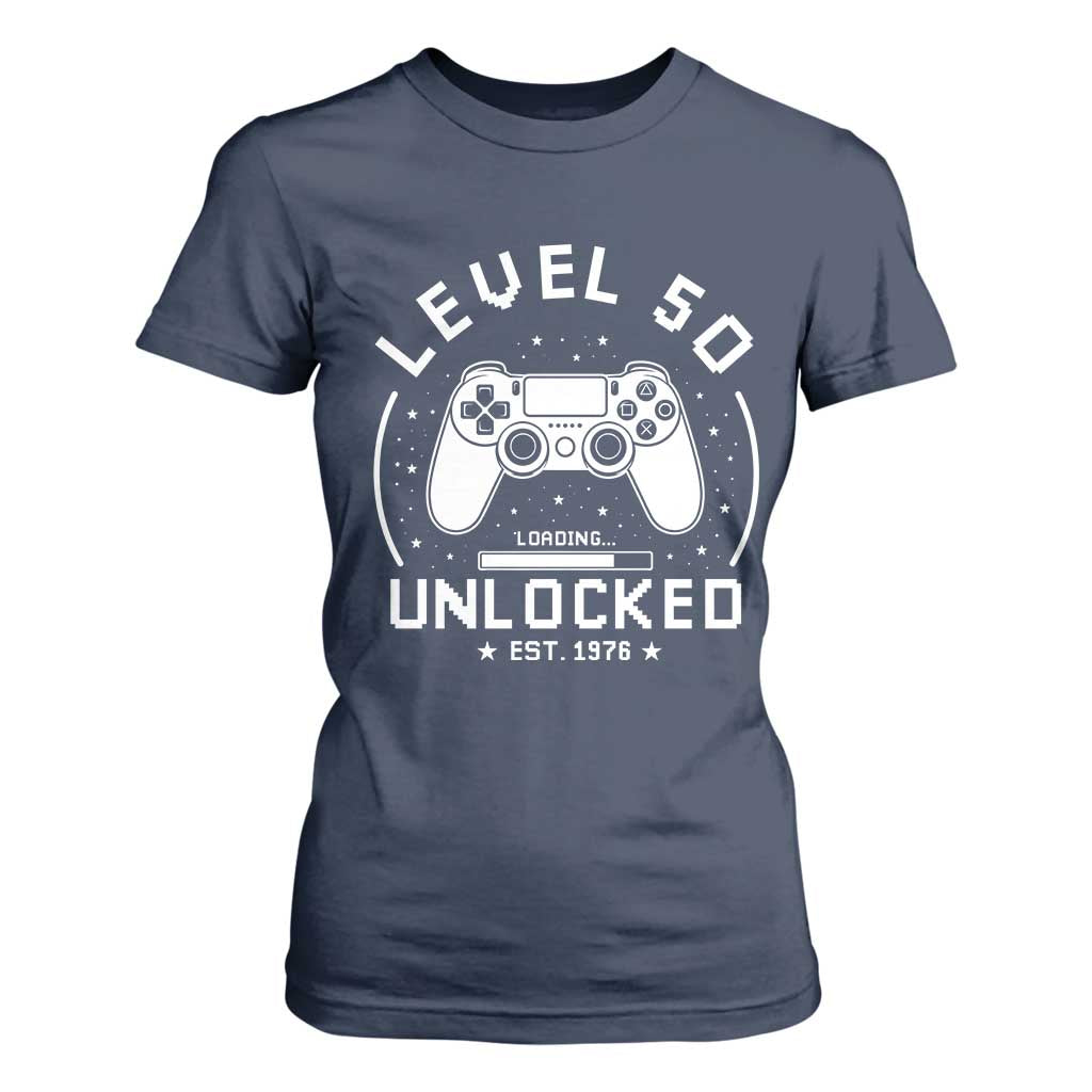 Level 50 Unlocked Video Gamer 50th Birthday Gift T Shirt For Women Vintage 1976 50 Year Old Gift