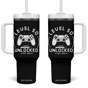 Level 50 Unlocked Video Gamer 50th Birthday Gift Tumbler With Handle Vintage 1976 50 Year Old Gift