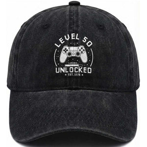 Level 50 Unlocked Video Gamer 50th Birthday Gift Washed Cotton Baseball Cap Vintage 1976 50 Year Old Gift