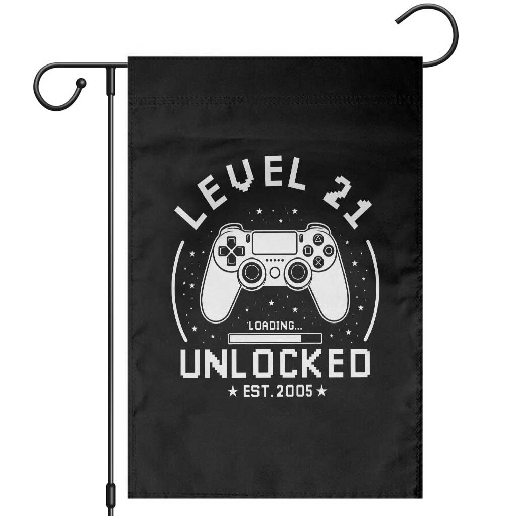 Level 21 Unlocked Video Gamer 21st Birthday Gift Garden Flag Vintage 2005 21 Year Old Gift TS10 Black Print Your Wear