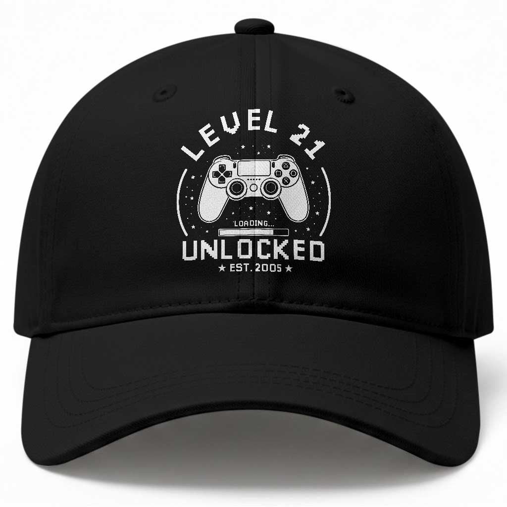 Level 21 Unlocked Video Gamer 21st  Birthday Gift Baseball Cap Vintage 2005 21 Year Old Gift