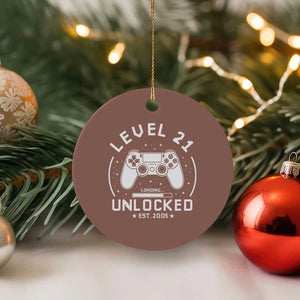 Level 21 Unlocked Video Gamer 21st  Birthday Gift Ceramic Ornament Vintage 2005 21 Year Old Gift