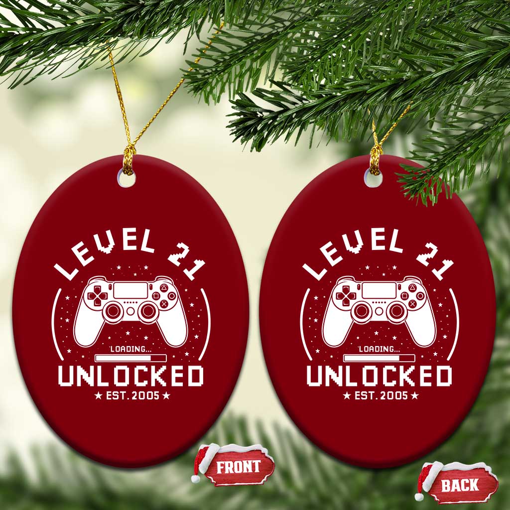 Level 21 Unlocked Video Gamer 21st  Birthday Gift Ceramic Ornament Vintage 2005 21 Year Old Gift