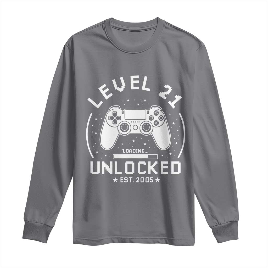 Level 21 Unlocked Video Gamer 21st  Birthday Gift Long Sleeve Shirt Vintage 2005 21 Year Old Gift