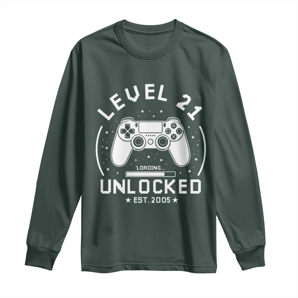 Level 21 Unlocked Video Gamer 21st  Birthday Gift Long Sleeve Shirt Vintage 2005 21 Year Old Gift