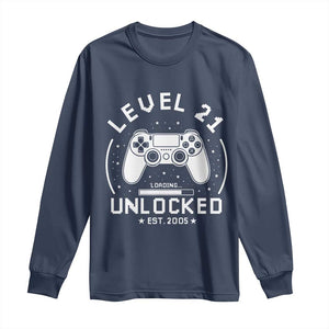 Level 21 Unlocked Video Gamer 21st  Birthday Gift Long Sleeve Shirt Vintage 2005 21 Year Old Gift
