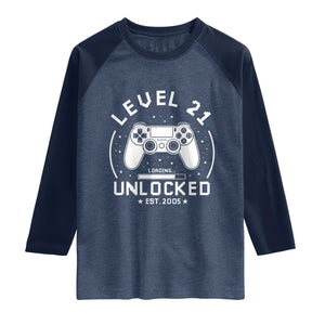 Level 21 Unlocked Video Gamer 21st  Birthday Gift Raglan Shirt Vintage 2005 21 Year Old Gift