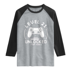 Level 21 Unlocked Video Gamer 21st  Birthday Gift Raglan Shirt Vintage 2005 21 Year Old Gift