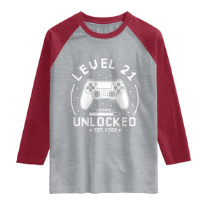 Level 21 Unlocked Video Gamer 21st  Birthday Gift Raglan Shirt Vintage 2005 21 Year Old Gift