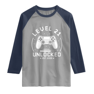 Level 21 Unlocked Video Gamer 21st  Birthday Gift Raglan Shirt Vintage 2005 21 Year Old Gift