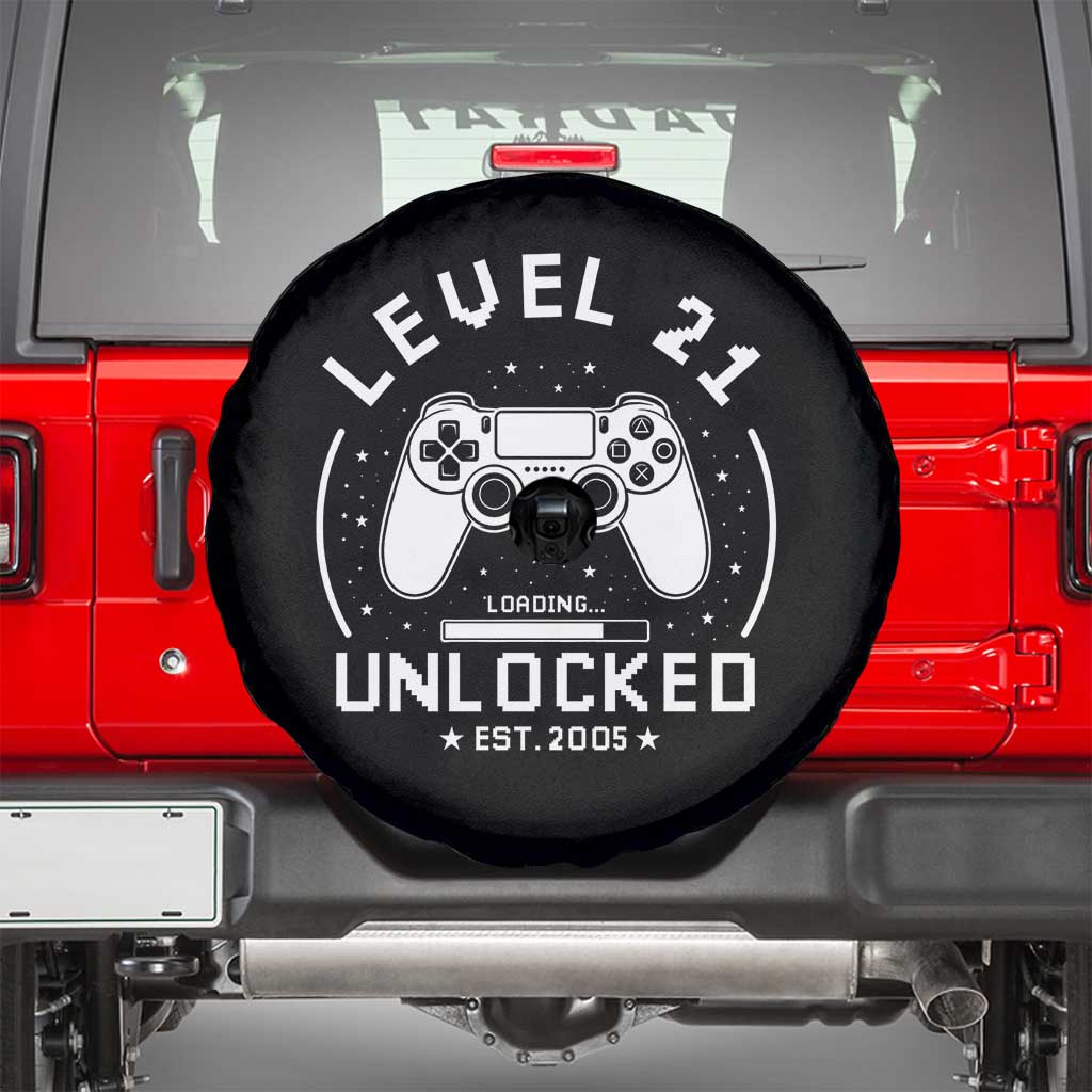 Level 21 Unlocked Video Gamer 21st  Birthday Gift Spare Tire Cover Vintage 2005 21 Year Old Gift