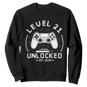 Level 21 Unlocked Video Gamer 21st  Birthday Gift Sweatshirt Vintage 2005 21 Year Old Gift
