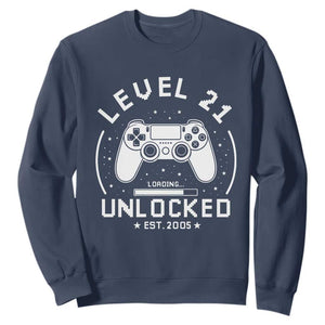 Level 21 Unlocked Video Gamer 21st  Birthday Gift Sweatshirt Vintage 2005 21 Year Old Gift