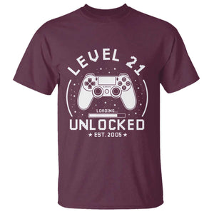 Level 21 Unlocked Video Gamer 21st  Birthday Gift T Shirt Vintage 2005 21 Year Old Gift