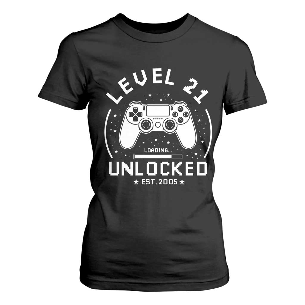 Level 21 Unlocked Video Gamer 21st  Birthday Gift T Shirt For Women Vintage 2005 21 Year Old Gift