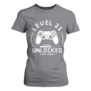 Level 21 Unlocked Video Gamer 21st  Birthday Gift T Shirt For Women Vintage 2005 21 Year Old Gift