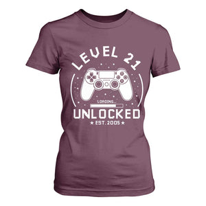 Level 21 Unlocked Video Gamer 21st  Birthday Gift T Shirt For Women Vintage 2005 21 Year Old Gift