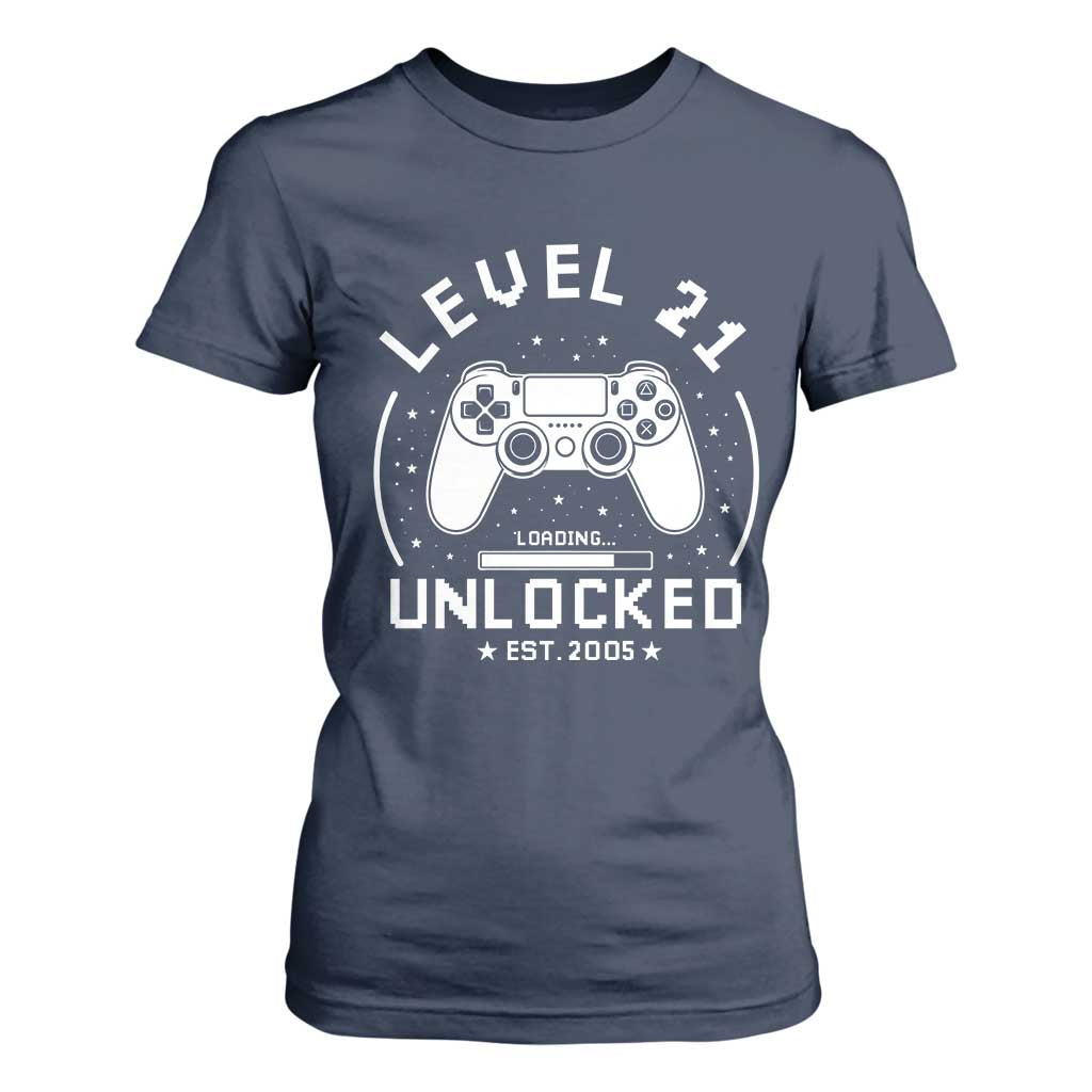 Level 21 Unlocked Video Gamer 21st  Birthday Gift T Shirt For Women Vintage 2005 21 Year Old Gift