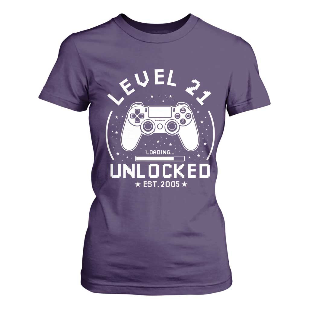 Level 21 Unlocked Video Gamer 21st  Birthday Gift T Shirt For Women Vintage 2005 21 Year Old Gift