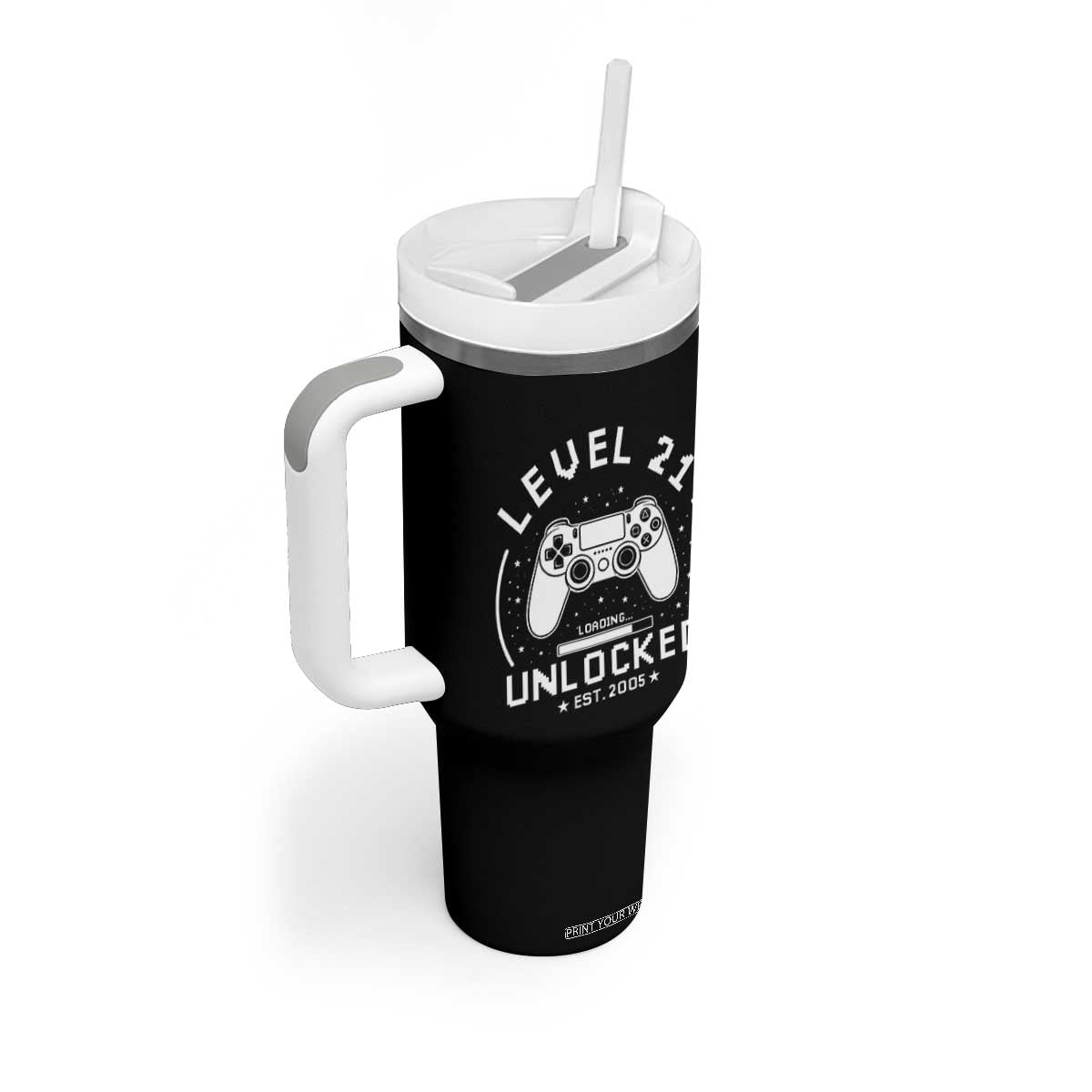 Level 21 Unlocked Video Gamer 21st  Birthday Gift Tumbler With Handle Vintage 2005 21 Year Old Gift